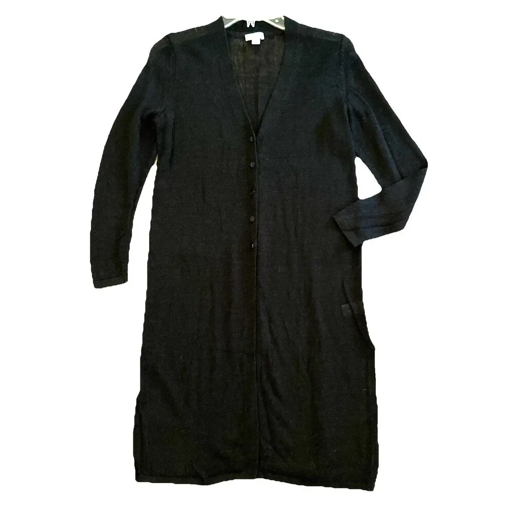J Jill Linen Open Knit Duster Cardigan Womens Sz S Black Lightweight Lagenlook